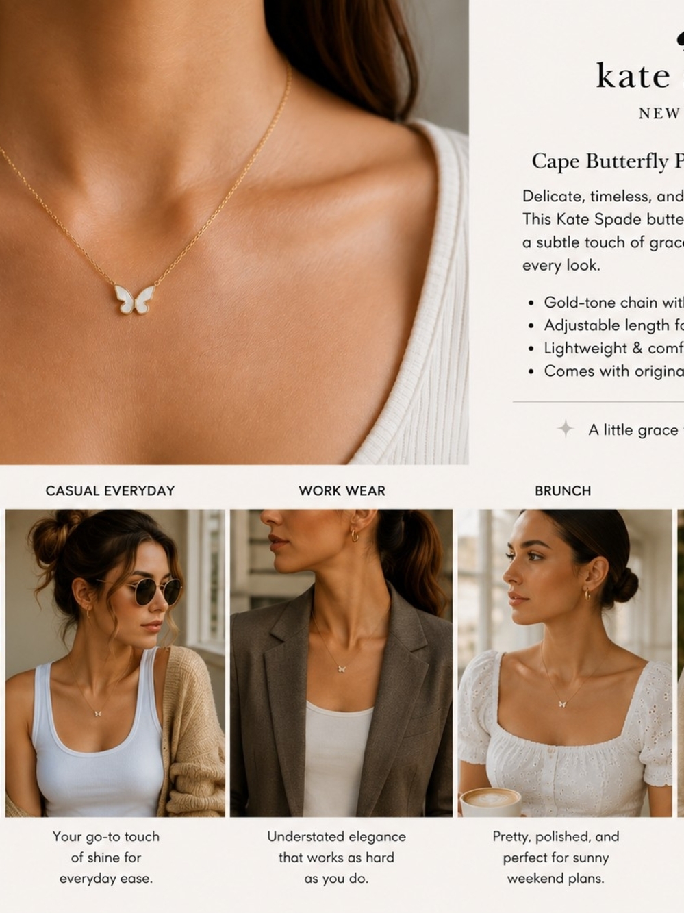 kate spade Gold & White Butterfly Pendant Necklace